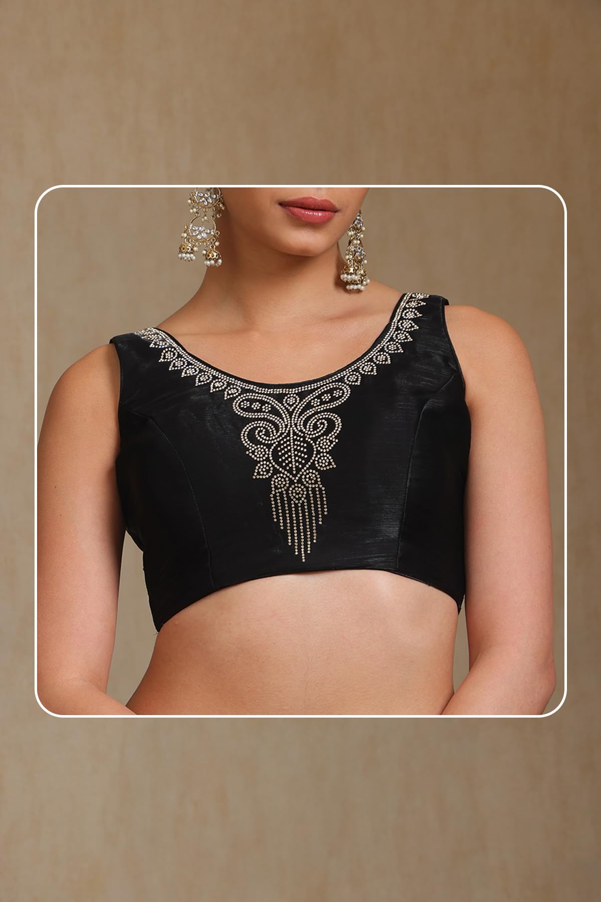 Soch Womens Black Organza Saree With Stone Work