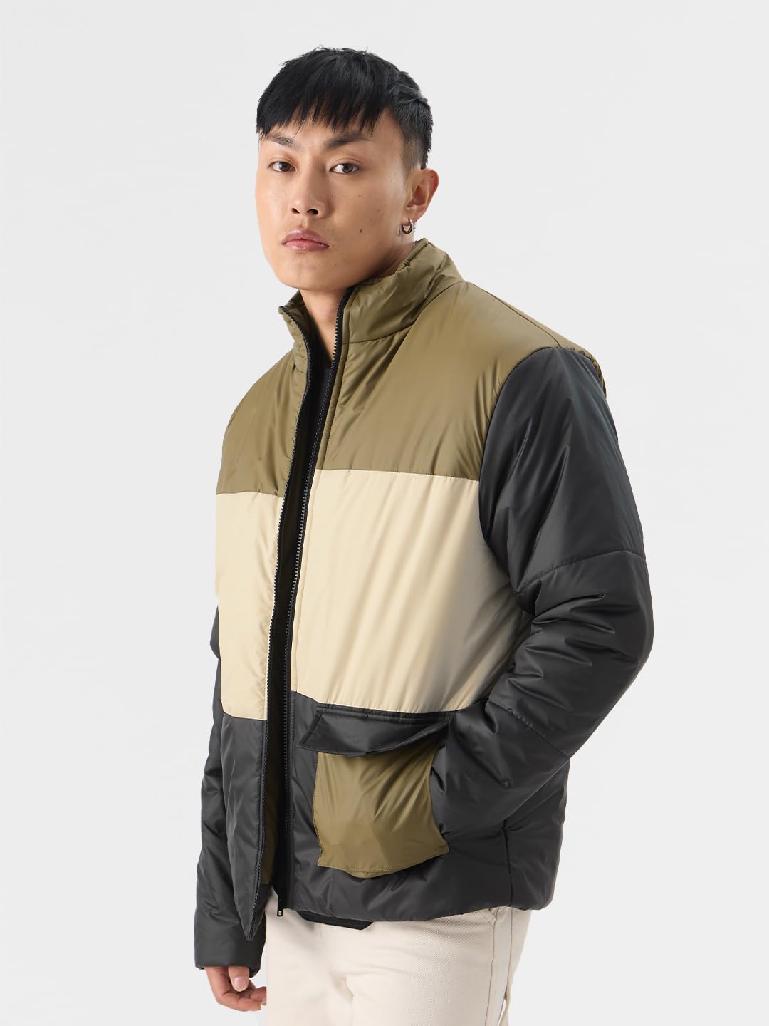 The Souled Store Solids: Black, Cream, Khaki (Colourblock) Men Puffer Jackets