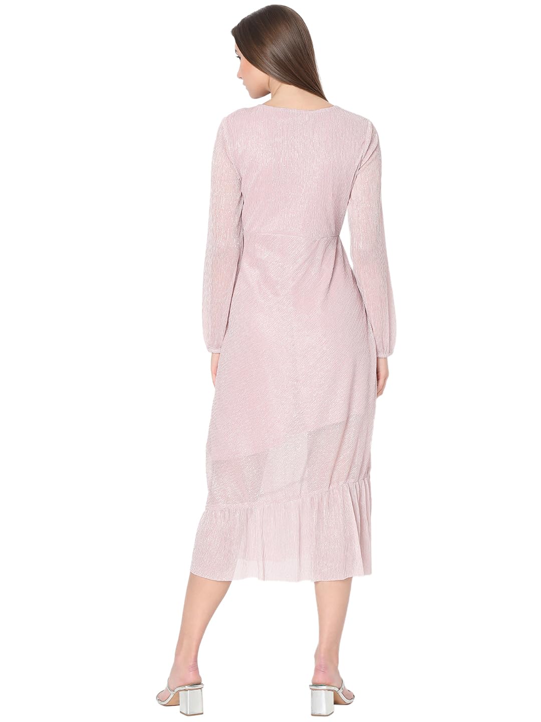 VERO MODA Women Embellished Pink Polyester Below Knee Length A-Line Dress