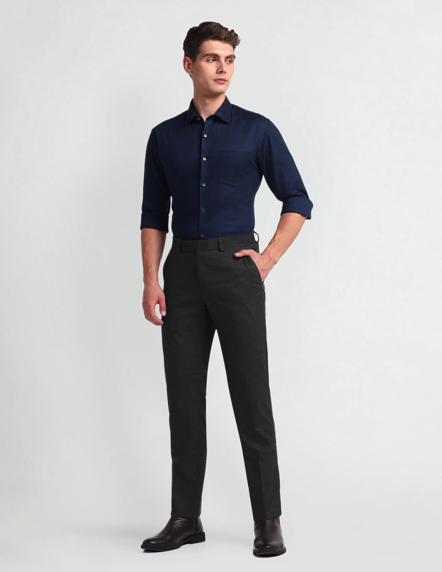 Arrow Men's Solid Polyester Formal Trouser Black