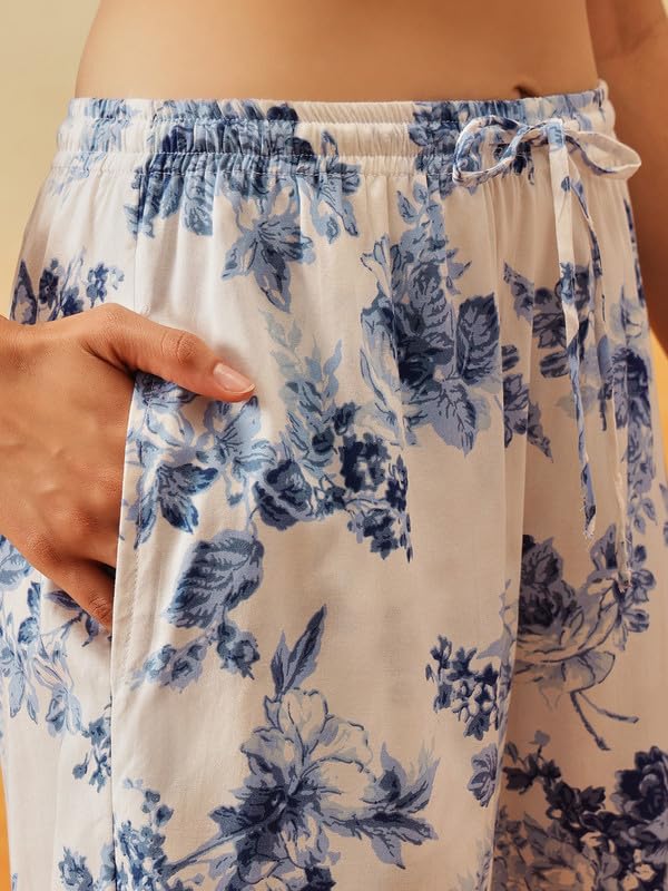 Clovia Women's Rayon Floral Print Top & Shorts Set (LS0533J18_White_S)