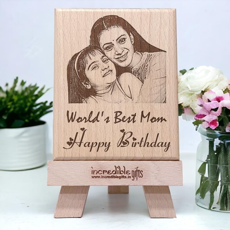 GFTBX World’s Best Mom Customized Engraved Photo Frame for Mother Birthday (5x4 Inches, Wood), Tabletop Rectangular
