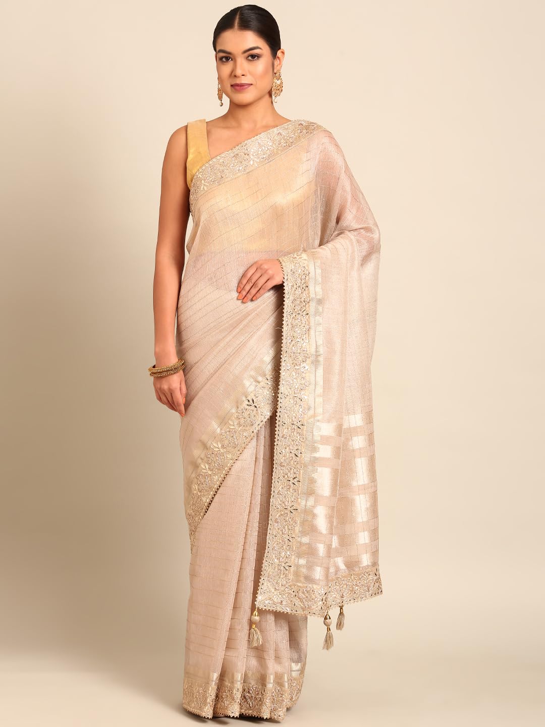 MOHEY Fawn Organza Embroidery|Zari Weave Saree for Women