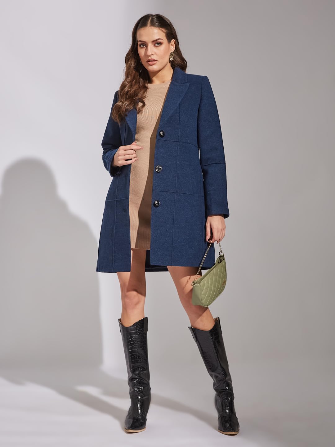 Latin Quarters Women Blue Full Sleeve Casual Solid Coat_M