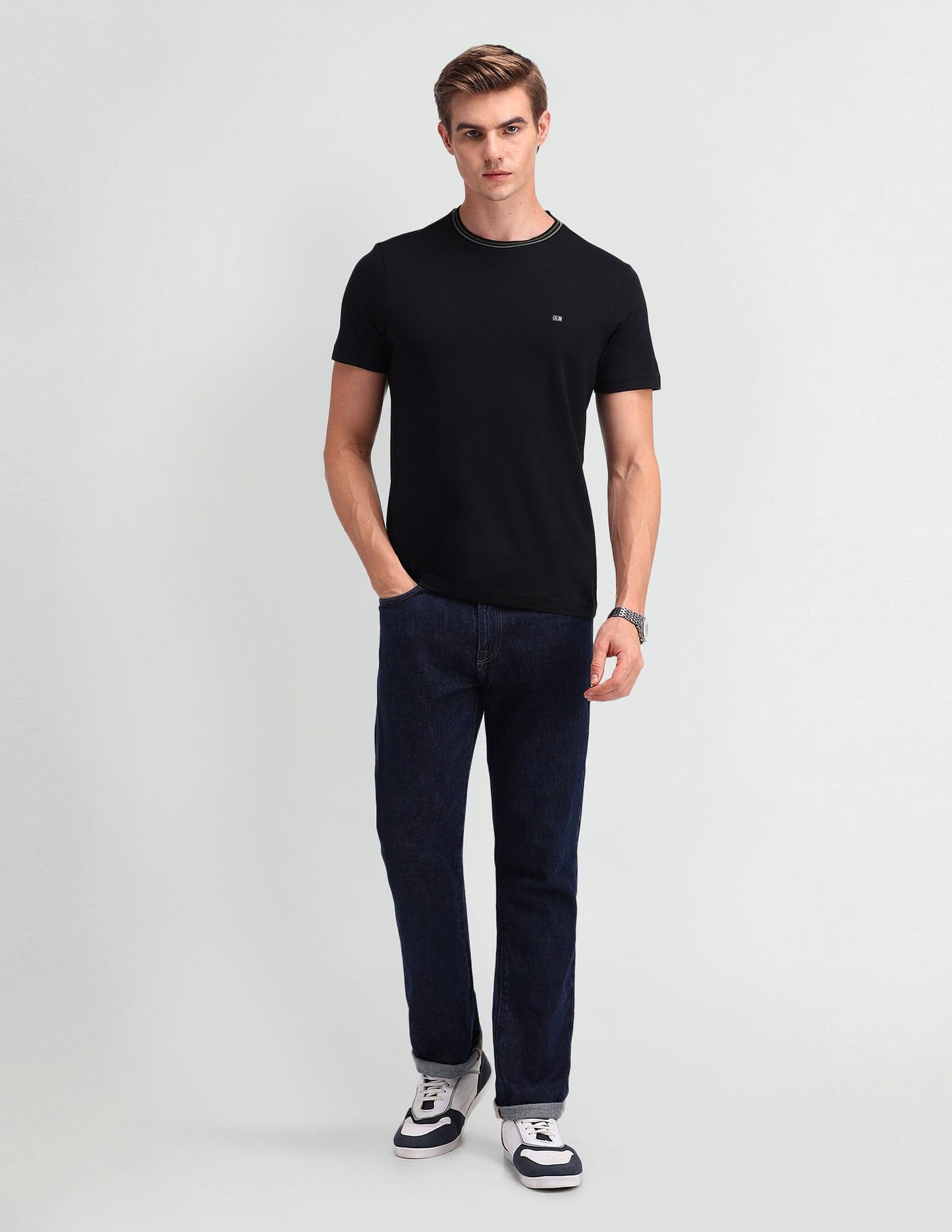 Arrow Sport Men's Solid Regular Fit T-Shirt (ASAEOTS5073A_Black