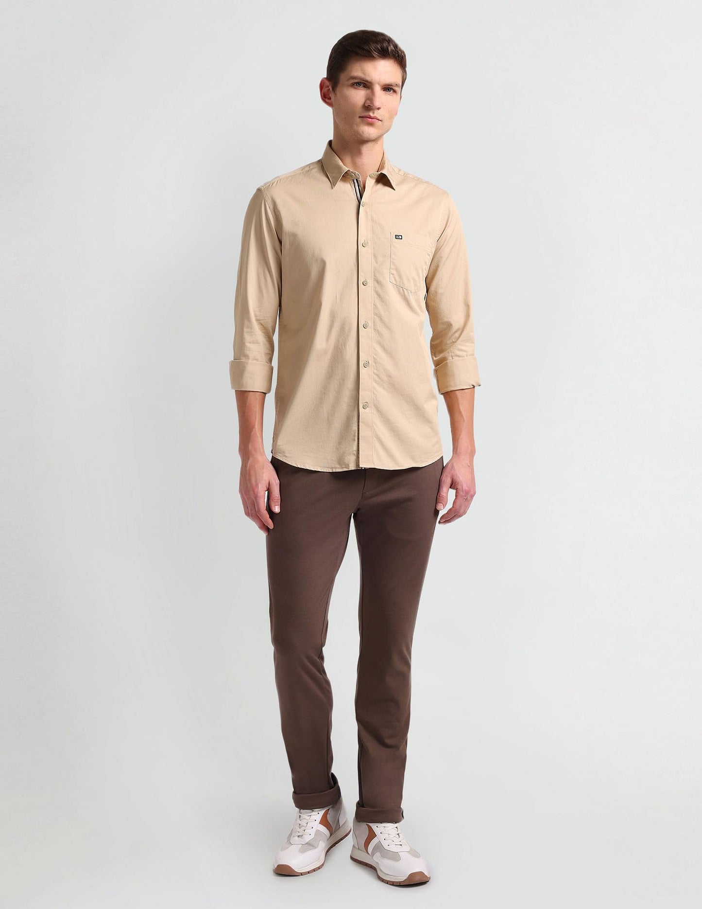 Arrow Manhattan Slim Fit Cotton Shirt Beige