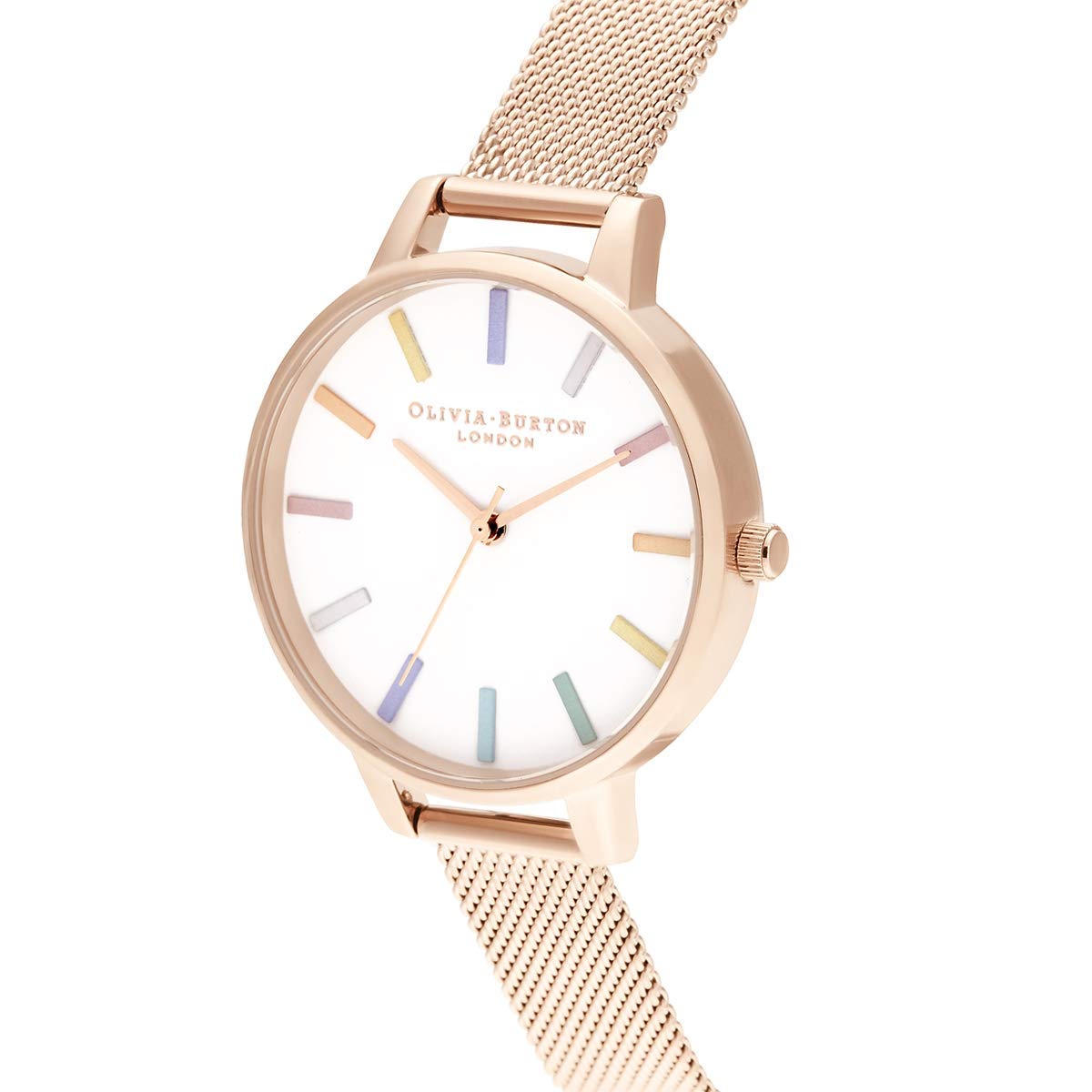 Olivia burton Rainbow Qtz Basic White & Stone Round Dial Women's Watch|Ionic Plated Rose Gold Steel Material|Gold Color Band - OB16RB24