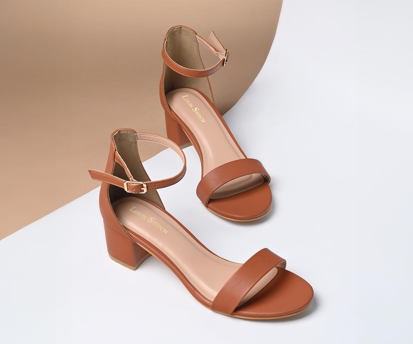 LOUIS STITCH Women’s Tan Block Heel Sandals | Comfortable Sandal for Ladies | LSOF-FI01-ACTN