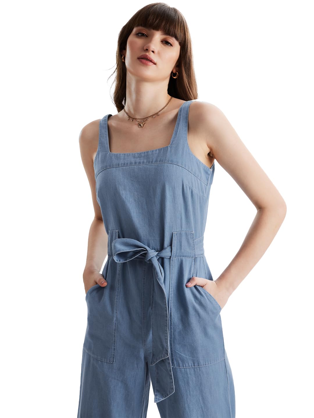 The Souled Store Women Denim Jumpsuit: Ice Blue Jumpsuits