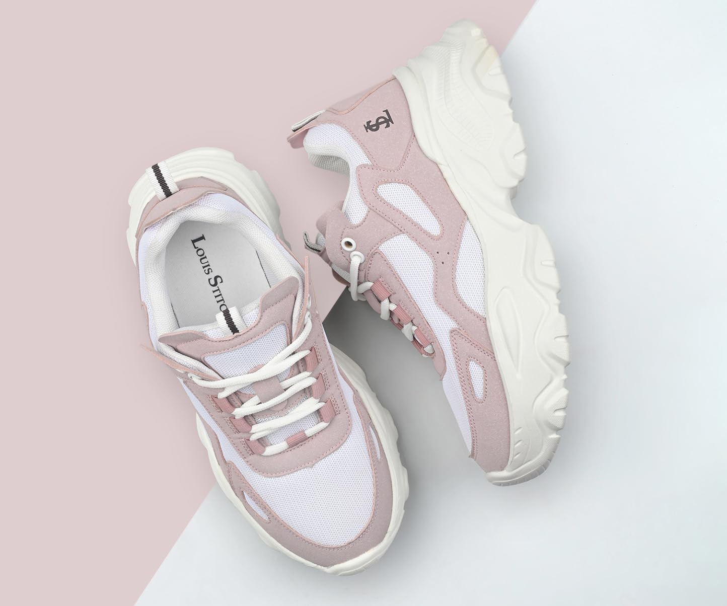 LOUIS STITCH Pink-White Sneakers for Women | Comfortable Sneakers | LSLD-SNK-01-PK | UK-8