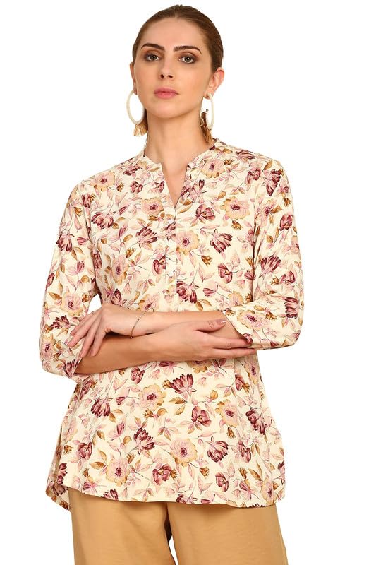 Soch Womens Multicolor Floral Printed Mandarin Collar Rayon Tunic