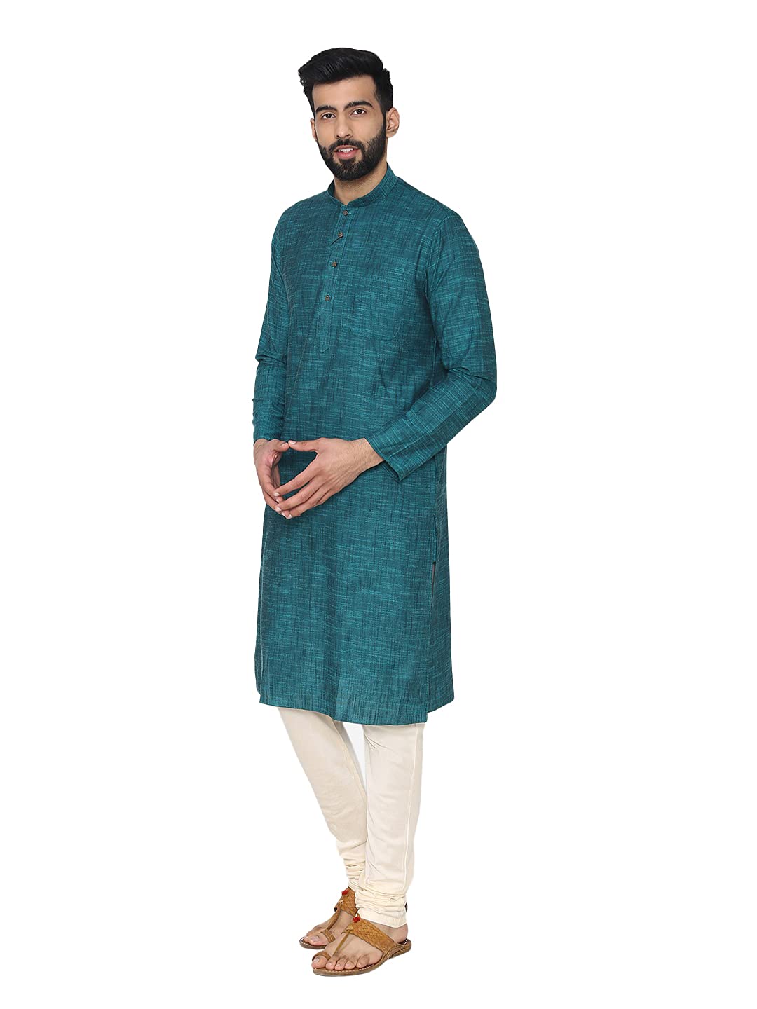 Manyavar Men's Cotton Kurta Set (ML11768-327-L_Light Green_Large/40)