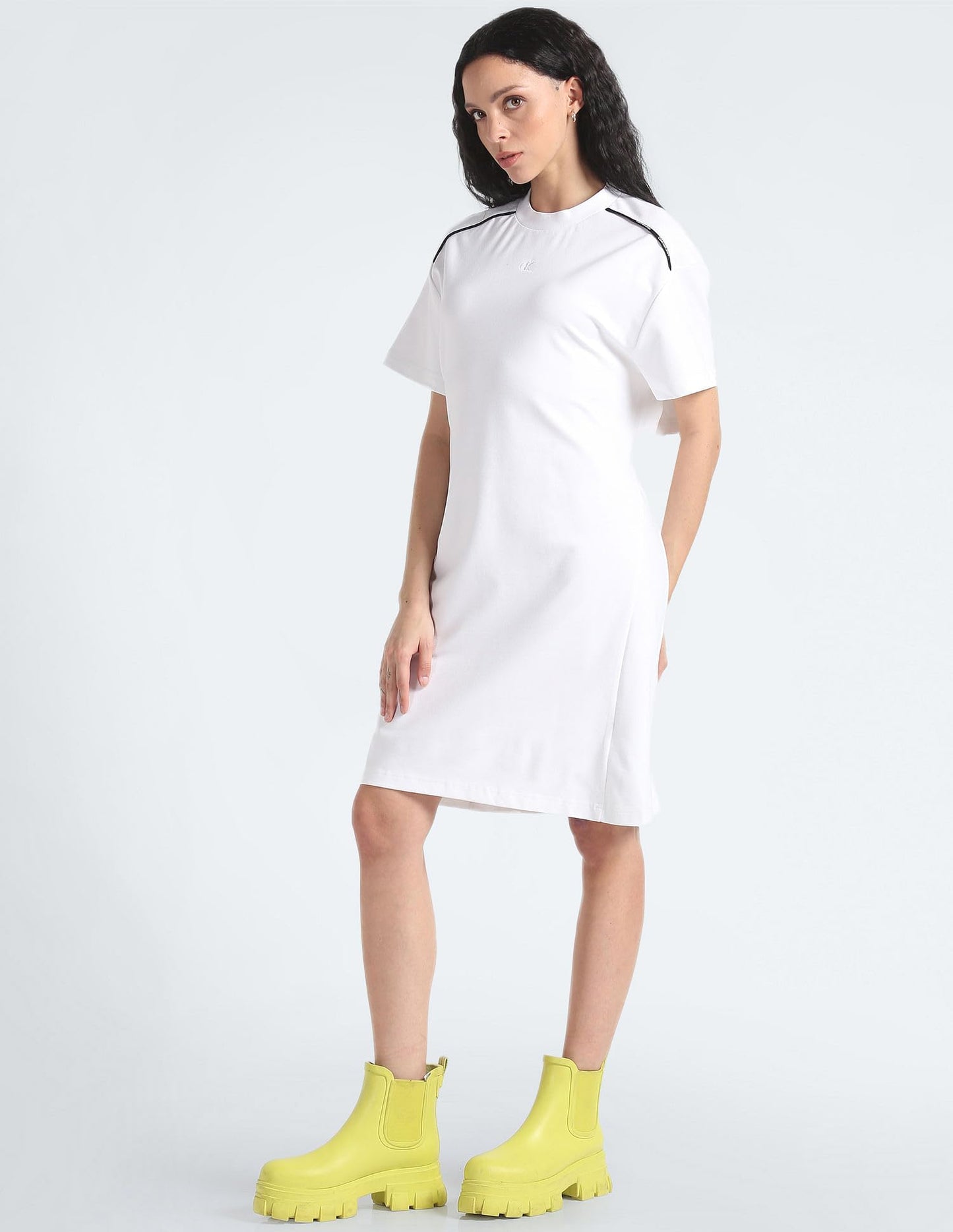 Calvin Klein Women's Viscose T-Shirt Dress Knee-Length J221121YAF_Bright White