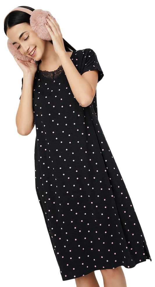 Max Women Cotton Blend Floor Length Classic Nightgown (PA24KG03_Anthra Marl_XXL 2XL),Black