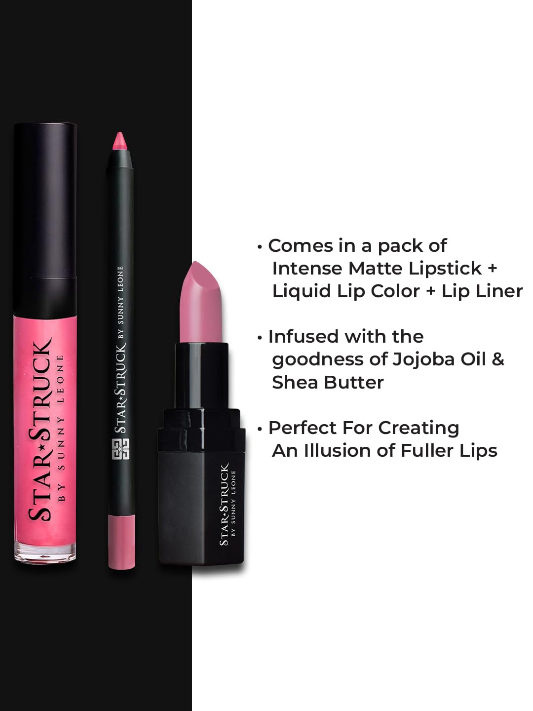 STARSTRUCK BY SUNNY LEONE New Shades of Lipstick + Lip Gloss + Lip Liner Lip Kit (3PC Lip Kit) (Pink Peony)