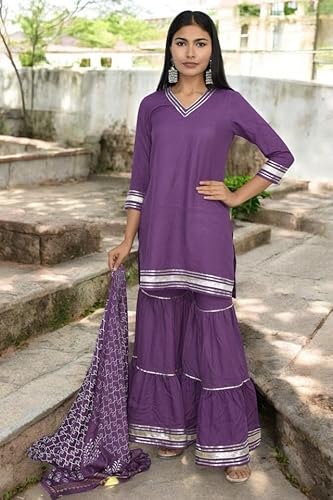 JAIPUR HAND BLOCK Women's Sharara Salwar Suit Set Navratri Diwali Karwa chauth (Purple, XXL) S114