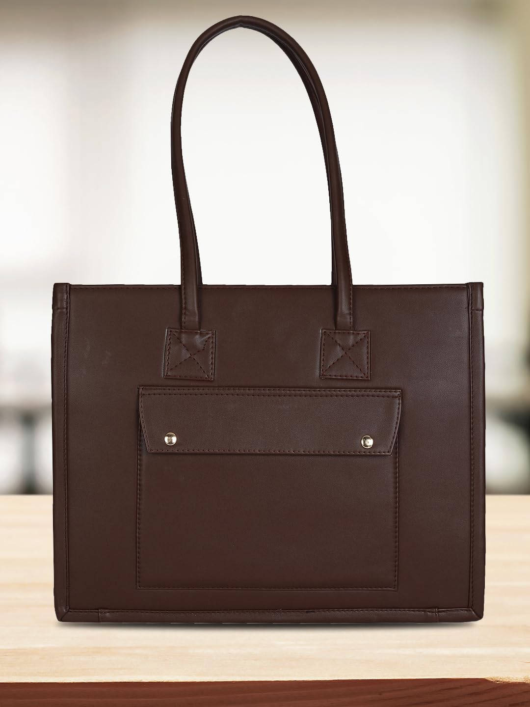 MINI WESST Brown Casual PU Solid Tote Bag (Brown)