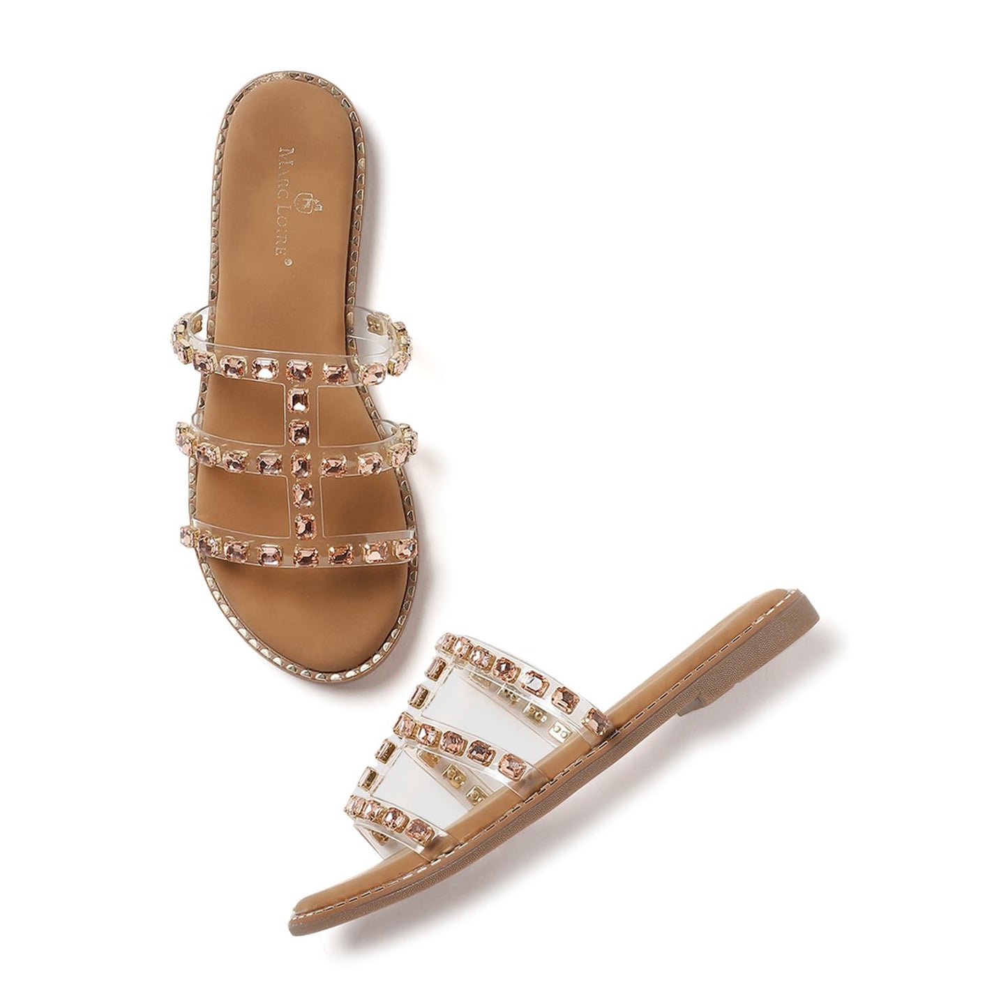 Marc Loire Women Embellished Ethnic Flats | Slip-On Open Toe Fashion Sandals with Comfortable Sole | Stylish Traditional Chappals (Rose Gold, UK Footwear Size System, Adult, Women, Numeric, Medium, 7)