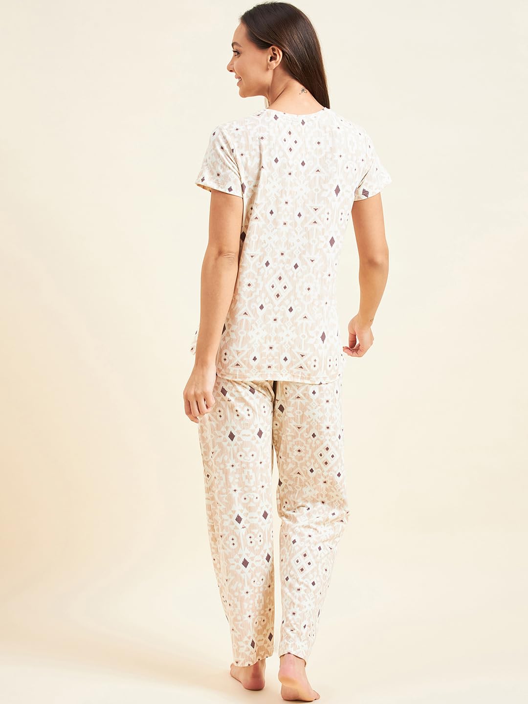 Sweet Dreams Women's Cotton Blend Geometric Pajama Set Pack of 2 (2001AXCO Butter XL)