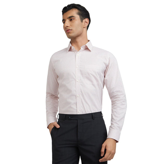 Raymond Men's Slim Fit Structured Formal Shirt - Pure Cotton, Full Sleeve, Semi Cutaway Collar | Light Red