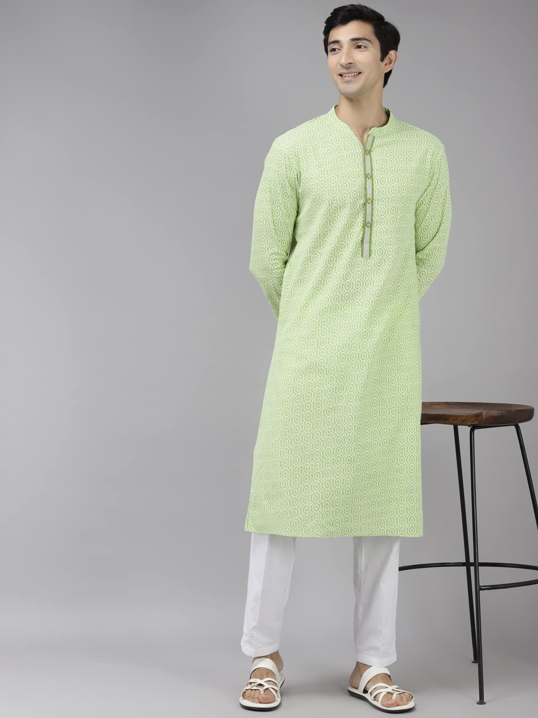 See Designs Cotton Regular Mens Kurta (SDKT1034S_Lime Green_S)