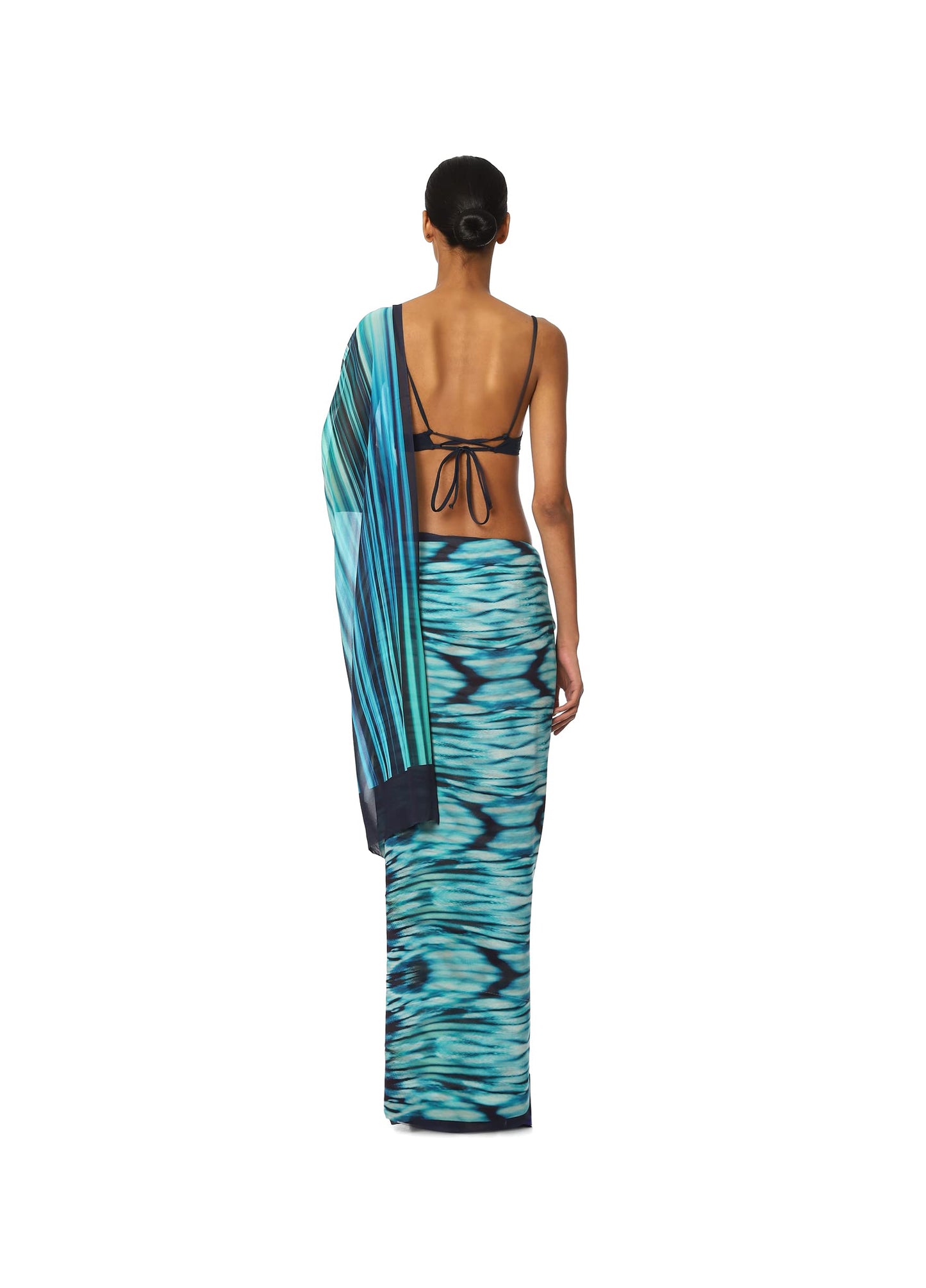 Satya Paul Georgette Blue Mist Printed Silk Sari