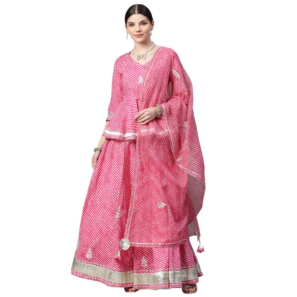 Divena Pink Lehriya lehenga dupatta set