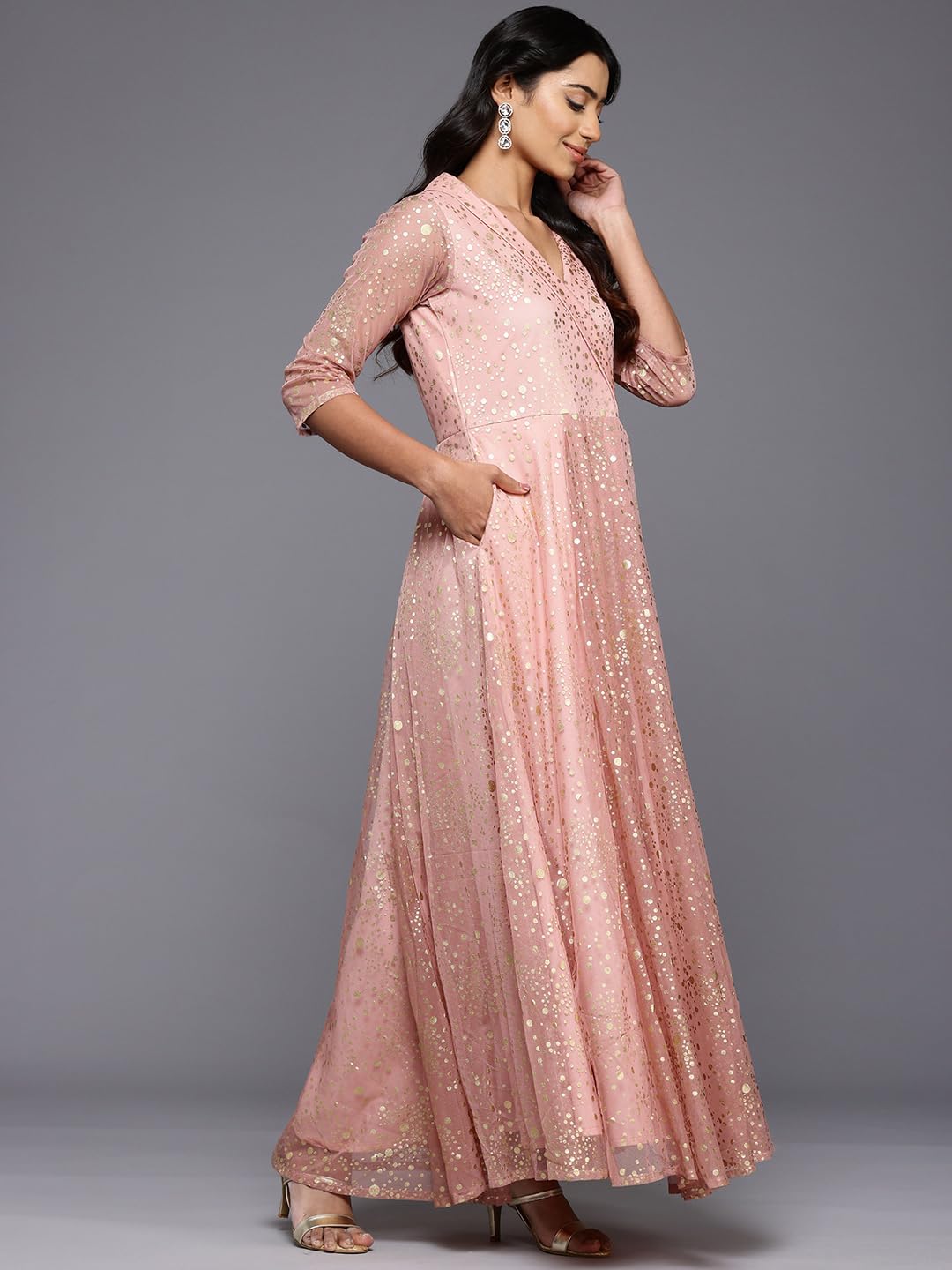 Ahalyaa Women's Polyester Empire Waist Maxi Casual Dress (AHEDNTFP-251 Orange