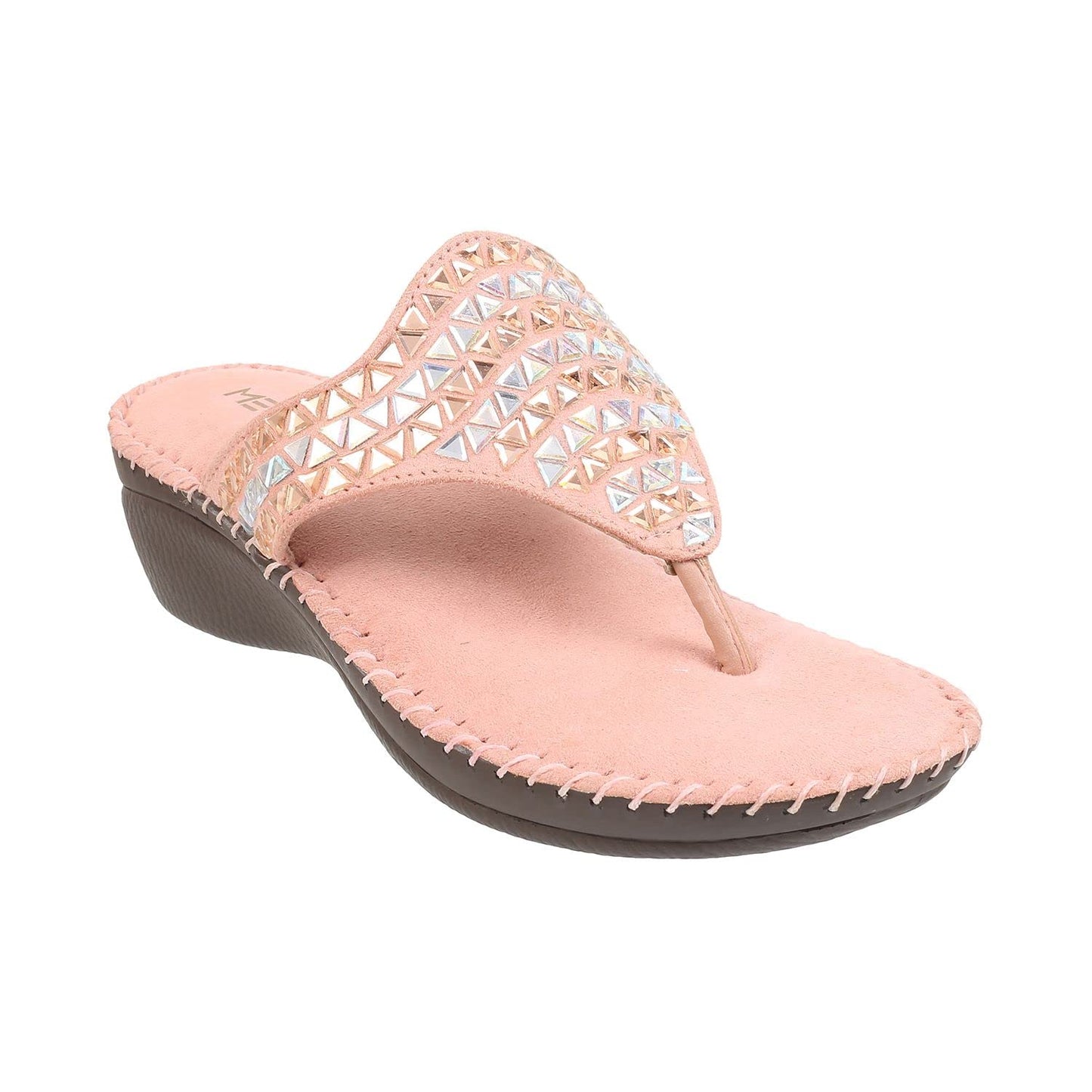 Metro Women's Pink Embellished Faux Leather Comfy Fashion Sandals