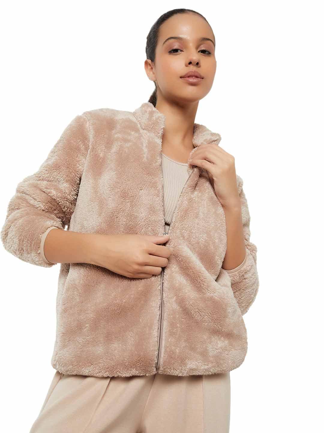 Max Women Teddy Jacket(Beige_XXL)