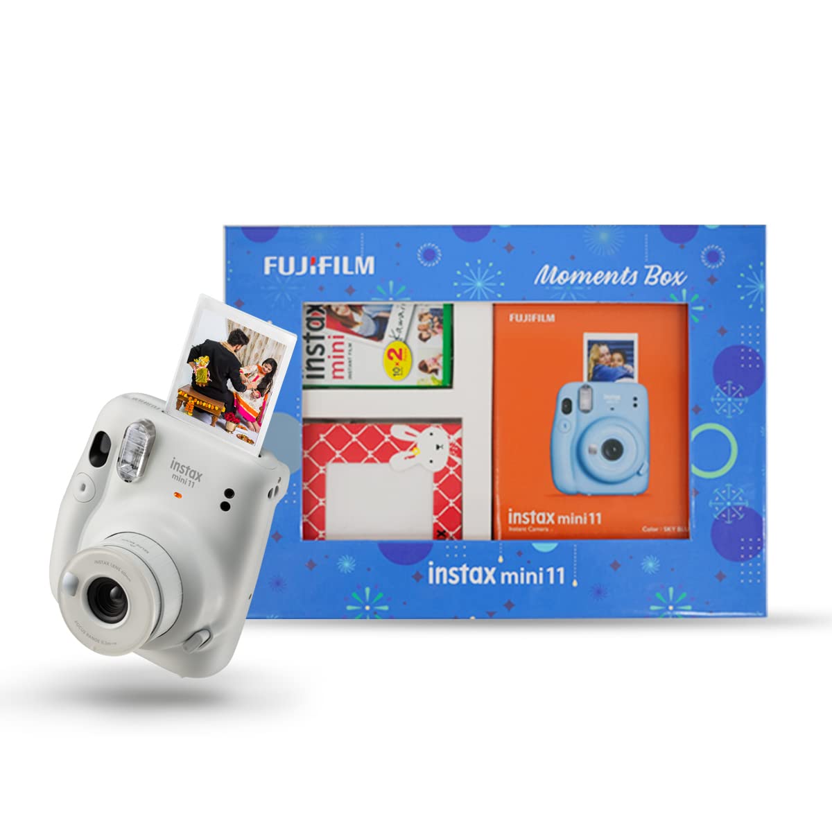 Fujifilm Instax Mini 11 Instant Camera (Ice White) Moments Box with 20 Shots