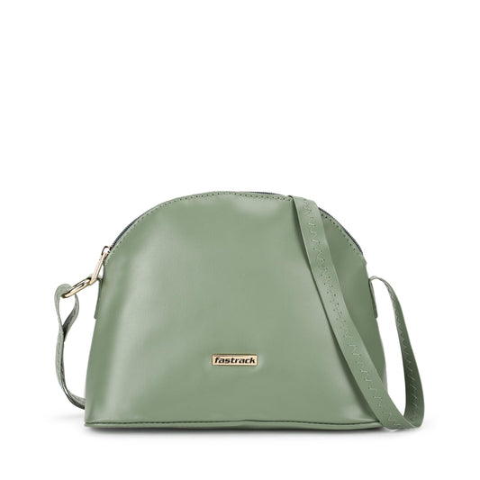 Fastrack Sling Bag | Faux Leather Sling With Adjustable Belt and Quick Access Pocket | Zip Closure and Spacious Interior | Trendy Women's Handbags, Green