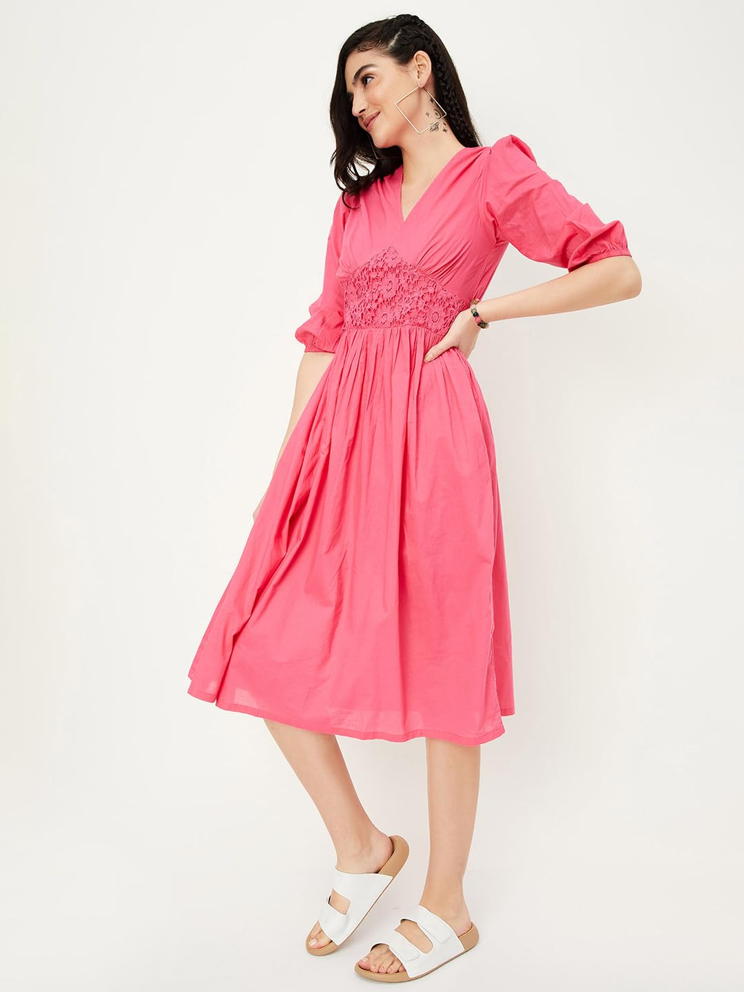 Max Women's Cotton Classic Midi Dress (Fuchsia)