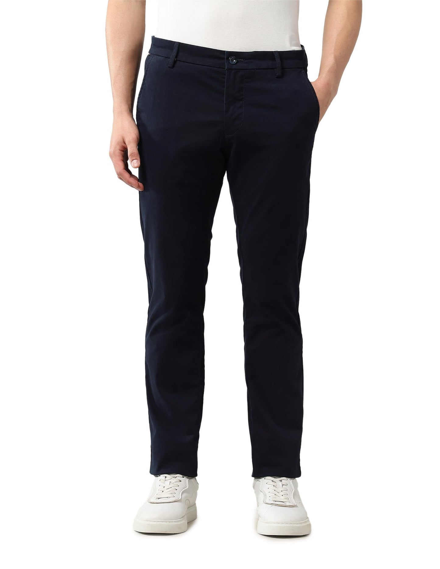 Arrow Sports Men's Mid Rise Slim Fit Solid Trousers Navy
