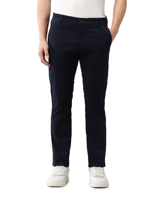 Arrow Sports Men's Mid Rise Slim Fit Solid Trousers Navy