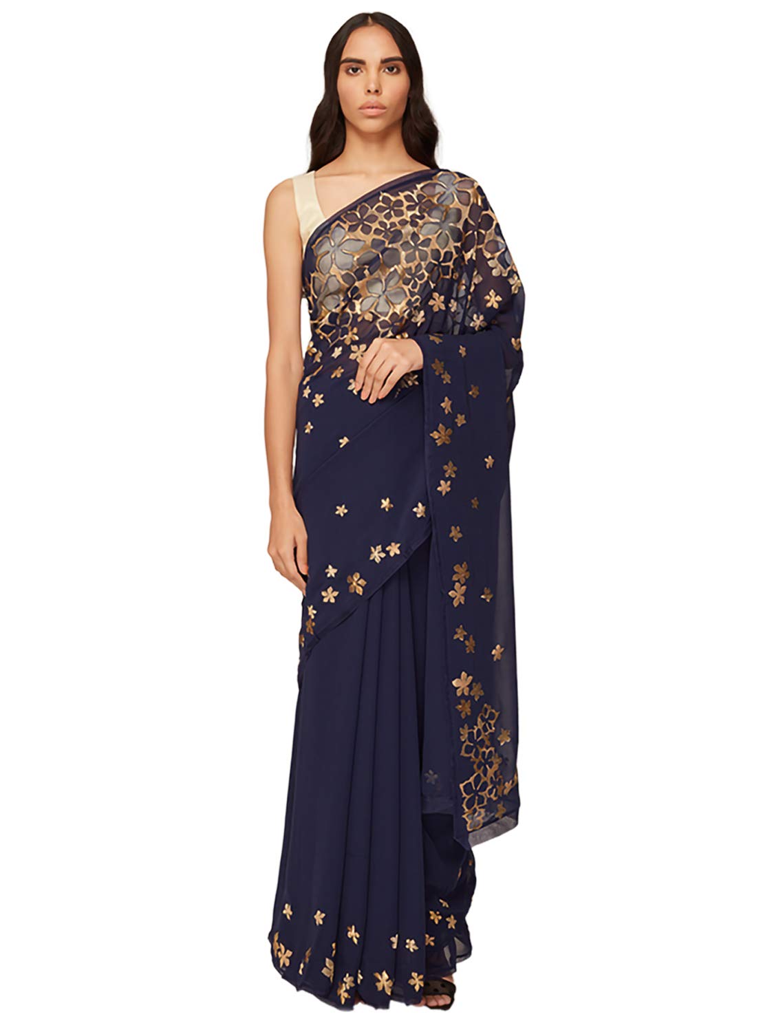 SATYAPAUL Women's Georgette Saree With Blouse Piece (8907544987052_Blue)