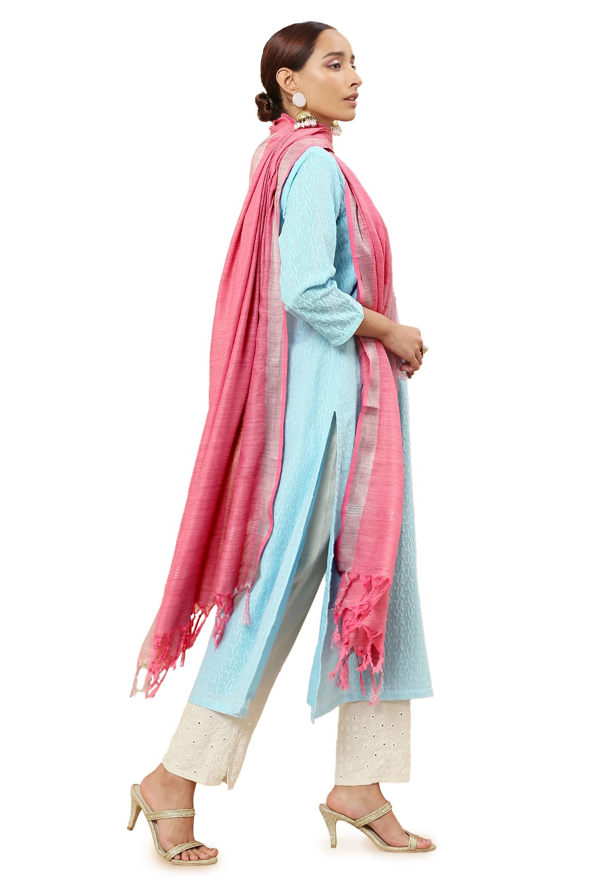Soch Women Pink Cotton Striped Dupatta