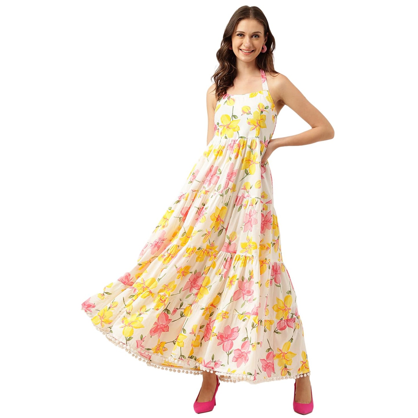 Divena Tie Dye Printed A-line Dress Pink