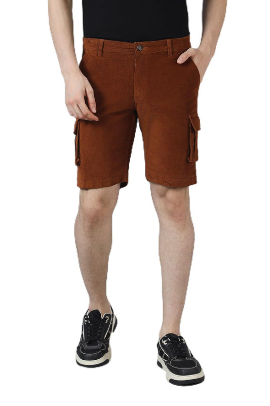 BELANO Men's Rust Colour Corduroy Regular Fit Cargo Shorts (in, Numeric, 32, Regular, Rust)