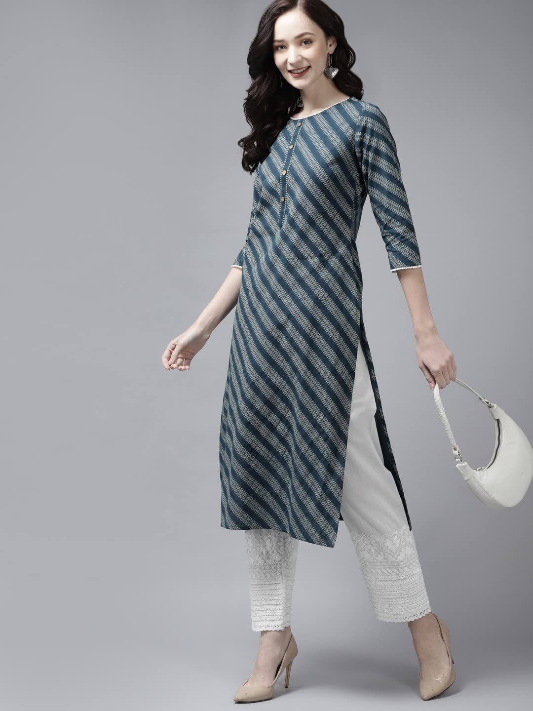 Ada Women Regular Low Rise Hand Enmbroidered Lucknowi Chikankari Pure Cotton Palazzo A711151 (White, S)