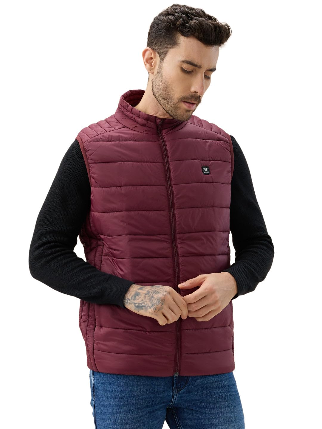 Status Quo Mens Solid Padded Sleeveless Mock Collar Regular Fit Jacket