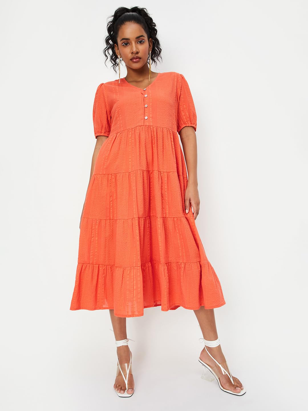 Max Women's Cotton Classic Midi Dress (MDDRS41024B_Rust_L