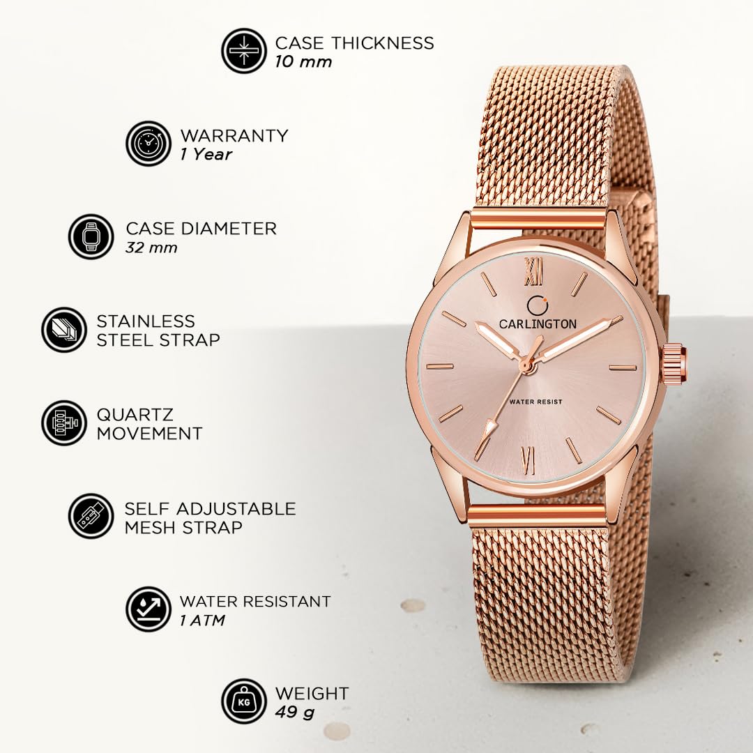 Carlington Womens Analog Ladies Wrist Watch With Mesh Strap-Ct 2008 Rose Gold