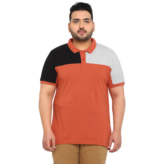 Urbano Plus Men's Orange, Black, Grey Melenge Colour-Block Regular Fit Half Sleeve Cotton Polo T-Shirt (pluspolocbp-027-Orangeblagrem)