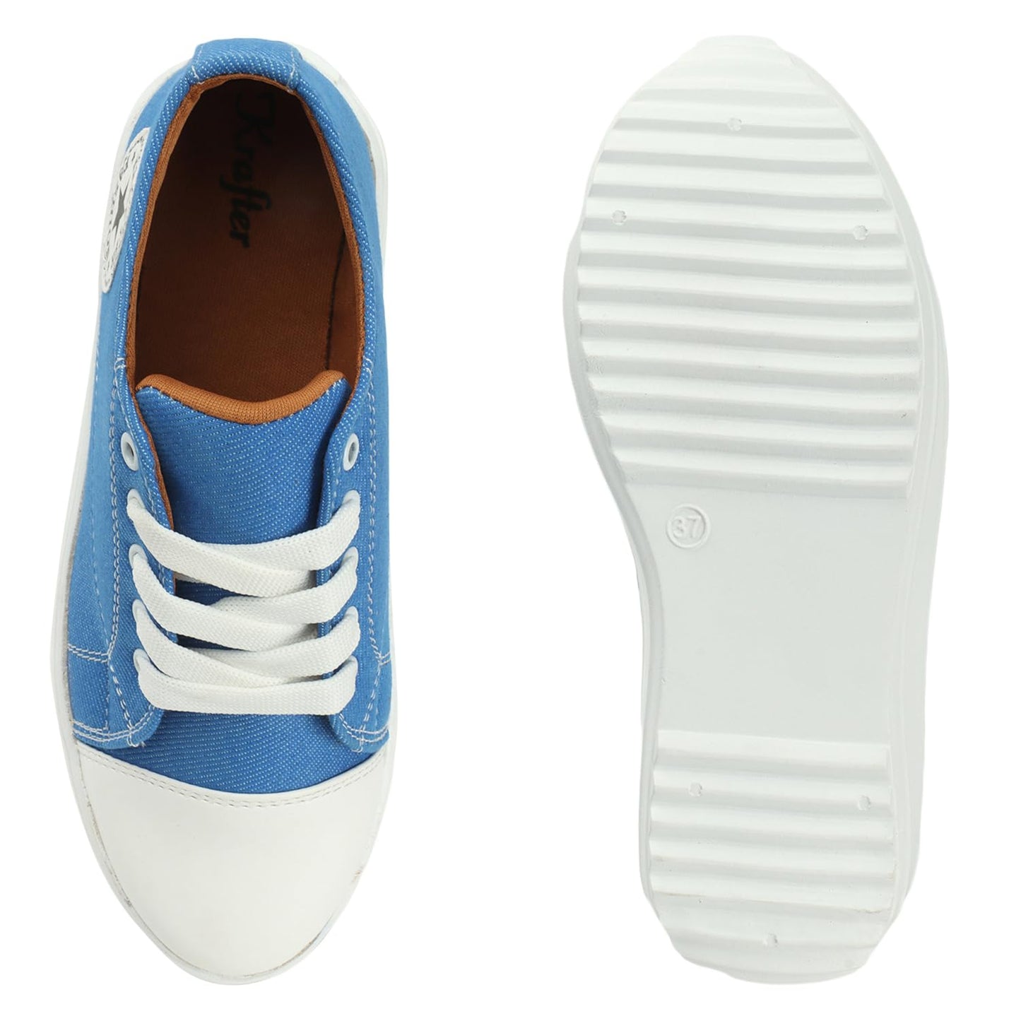 KRAFTER Chunky Denim Sneakers for Women & Girls – Sky Blue Casual Walking Shoes Comfortable Fit Trendy Everyday Wear – UK 6 – Model HP-1330-39