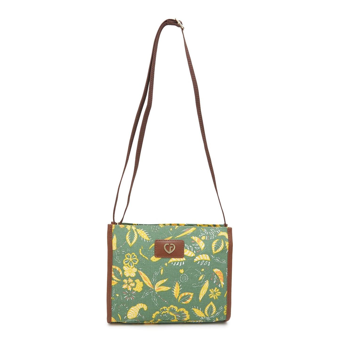 Caprese Women's Canvas Printed Pattern Hazel Sling Bag (Olive, Medium)