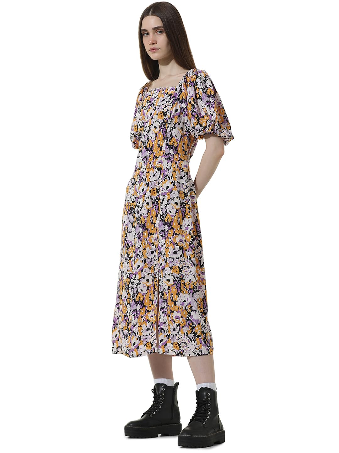 ONLY Women Printed Viscose Lavender Midi Dress