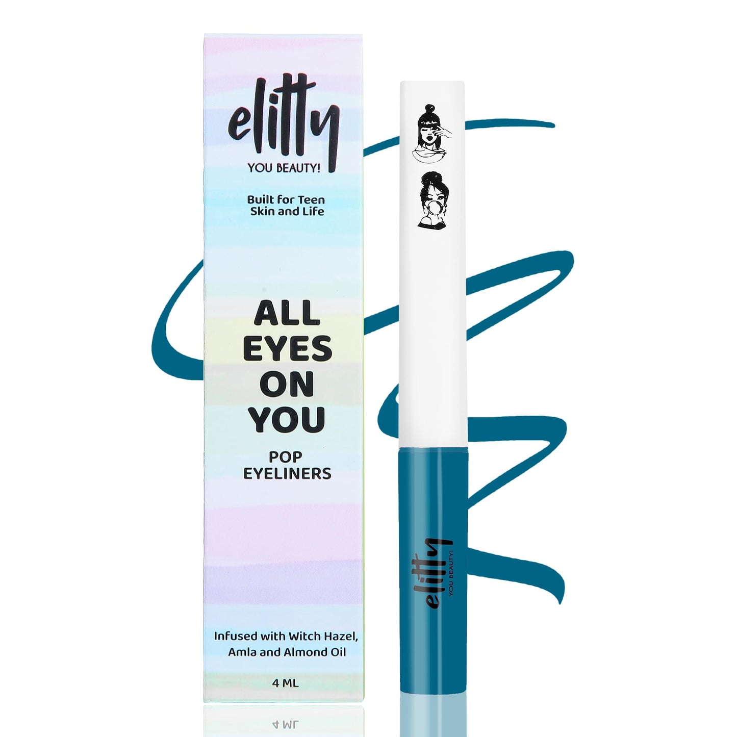 Elitty Waterproof Eyeliner - 4g Teal Colour With Intense Matte Finish | Smudge Proof, Long Lasting Liquid Liner For Eye Makeup | Quick Drying Formula With Fine Tip For Smooth, Precise Application