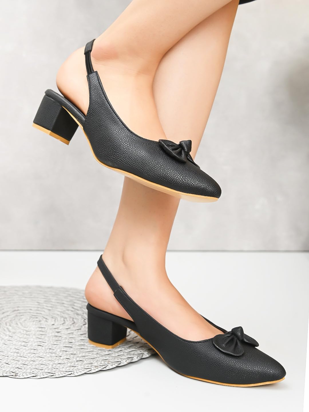 XE Looks Black Slingback Heels | Pointed-Toe Design | Comfortable & Stylish Cushioned Footbed Heels For Girl & Women