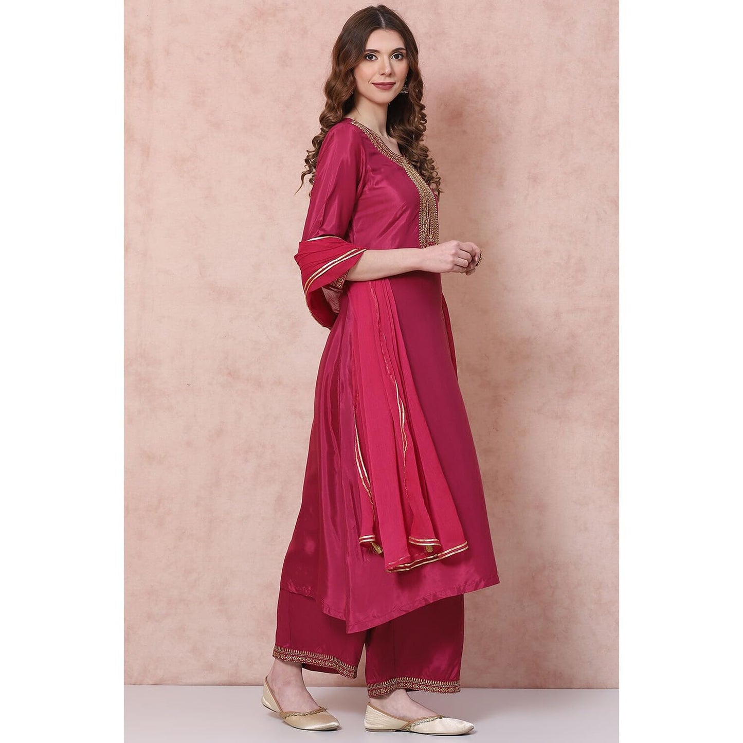 Rangriti Women Wine Viscose A Line Kurta Set_32